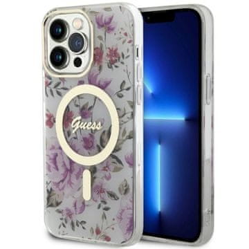 Guess Ovitek MagSafe Flower za iPhone 14 Pro, prozoren
