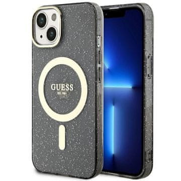 Guess Ovitek Glitter Gold MagSafe za iPhone 14, črn