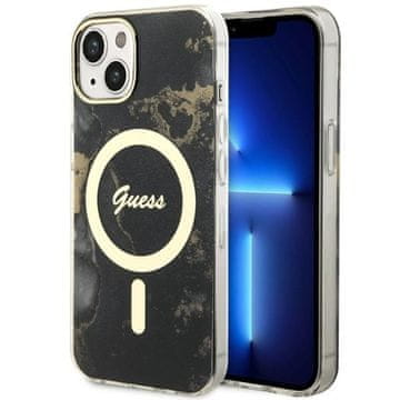 Guess Ovitek Golden Marble MagSafe za iPhone 14 Plus, črn