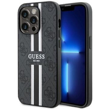 Guess Ovitek za iPhone 14 Pro Max 4G s potiskom in črtami MagSafe črne barve