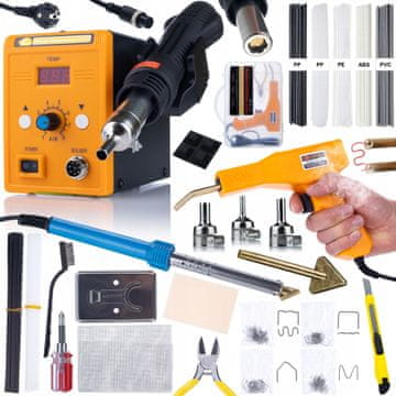 shumee Komplet spajkalnika na vroč zrak Rosfix 858D + spajkalnik Blue Lark 80W BL80W s kompletom dodatkov + komplet Prowelder Mini + plastični spenjalnik + 200 sponk