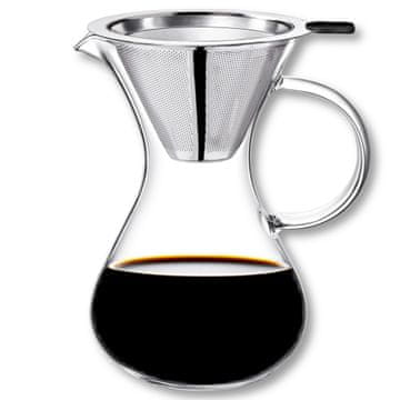 Wilmax | Infuzer za čaj in kavo s trajnim filtrom 500 ml | Steklen vrč za čajne cvetove | Infuzer za kavo za popolno filtrirano kavo | Steklen vrč za kavo s filtrom