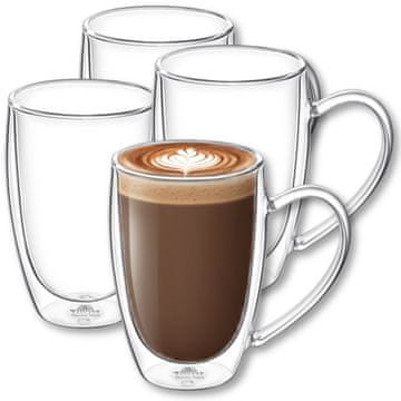 Wilmax dvostenski termo kozarci z ročajem | komplet 4 kosov | 300 ml | kozarci za kavo | komplet kozarcev za latte macchiato | kozarci za kapučino | kozarci za čaj | kozarci