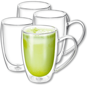 shumee Wilmax dvostenski termični kozarci z ročajem | komplet 4 kozarcev za latte macchiato | komplet 4 kozarcev za latte macchiato | kozarci za kapučino z ročajem | kozarci za kavo