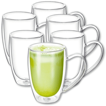 shumee Wilmax dvostenski termični kozarci z ročajem | komplet 6 kozarcev za latte macchiato | komplet 6 kozarcev za latte macchiato | kozarci za kapučino z ročajem | kozarci za kavo
