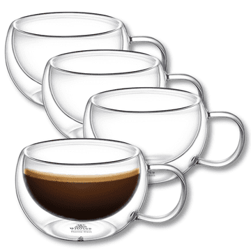 Wilmax | termo kozarci z ročajem | komplet 4 kosov | 250 ml | kozarci za kavo z dvojno steno | komplet kozarcev za latte macchiato | kozarci za kapučino z ročajem | kozarci za čaj