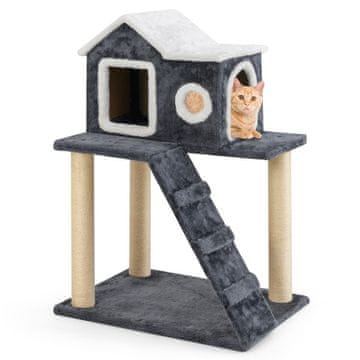 Northix 90 cm visok praskalnik z veliko votlino, lestvijo in stebrički iz sisala Cat Tree Climbing Tree Grey