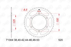 Zębatka tylna stalowa do łańcucha 520 kod 71304-40