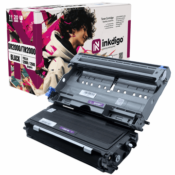 Inkdigo bęben+toner DR2000 TN2000 kompatybilny z Brother DCP-7010 Fax2820 Certyfikat TÜV