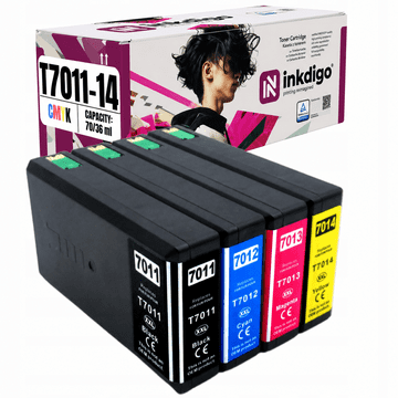 Inkdigo tusz T7011-T7014 kompatybilny z Epson WorkForce Pro WP4015DN WP4530 Certyfikat TÜV