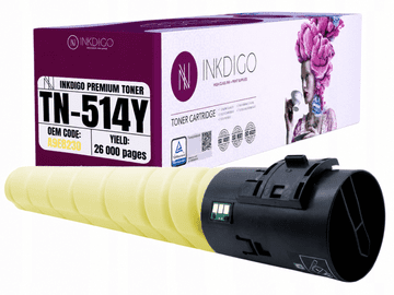 Inkdigo toner TN514Y kompatybilny z Konica Minolta Bizhub C458 C558 C658 Certyfikat TÜV