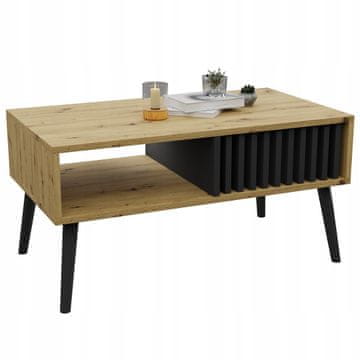 Stolik kawowy skandynawski lamele artisan/czarny stół loft z półką