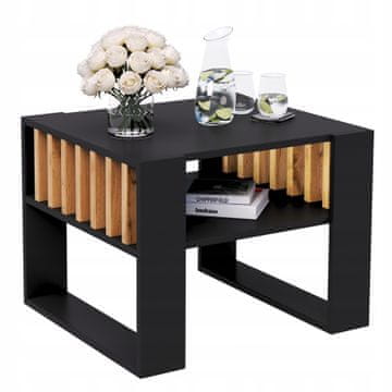 Stolik kawowy z lamelami 55x55 CZARNY/WOTAN LOFT