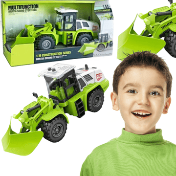 Zielony Pług Śnieżny Efekty Świetlne Ruchome Ramię Traktor Odśnieżarka 1:16