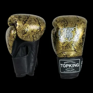 Top King Rękawice Bokserskie Muay Thai Super Star Snake Air 10OZ CZARNY/ZŁOTY