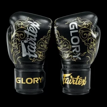 Fairtex Rękawice Bokserskie Glory Kickboxing Competition Training Boxing 10OZ CZARNY/ZŁOTY