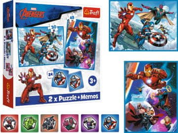 Trefl 2 x Puzzle + Gra MEMOS 2w1 AVENGERS Bohaterowie w AKCJI