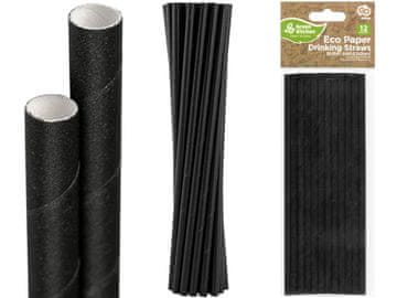 GoDan Papierowe Czarne RURKI Słomki do Picia Eco 12 sztuk 19,7 cm BIO EKOLOGICZNE