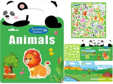 KSIĄŻECZKA Z 36 NAKLEJKAMI WIELOKROTNEGO UŻYTKU ZWIERZĘTA LEW ZEBRA