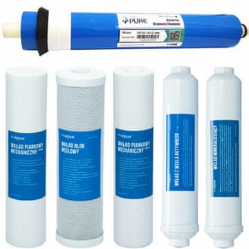 Komplet Wkładów Osmoza Do Filtrów RO8/RO7/RO6/RO5 z Membraną 100 GPD