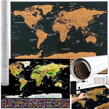 Malatec Zemljevid sveta praskanka z zastavicami dodatki 23442