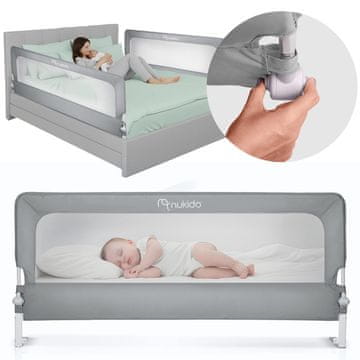 Northix Zaščitna ograja za posteljo z varnostno ključavnico, 180 cm, siva