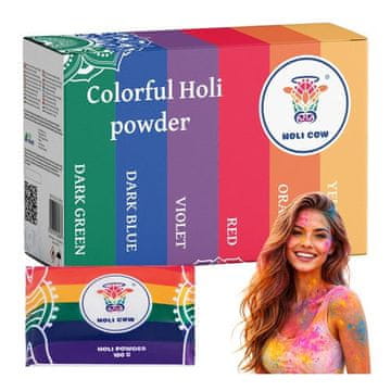 Northix Holi barvni prašek, komplet, 6x100g, večbarven za dogodke