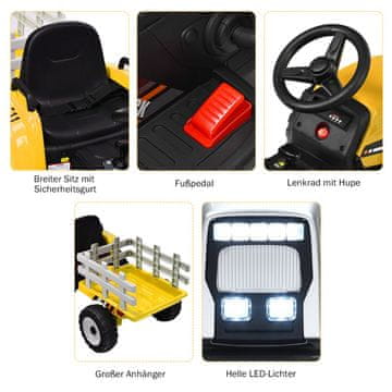 Northix 12V otroški traktor s prikolico, daljinski upravljalnik