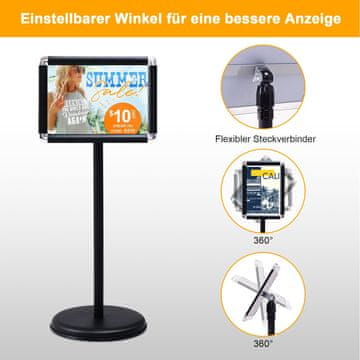 Northix Talno stojalo za plakate A4, vrtljivo za 360 stopinj, 83-130 cm