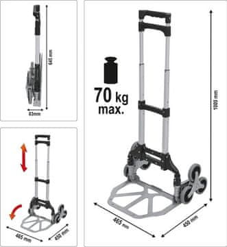 Vorel Zložljiv stopniščni voziček 78662 največja obremenitev 70 kg 100 x 45 x 46,5 cm (5906083076633)
