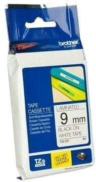 BROTHER Laminirani trak TZe-221 9 mm 8 m črno/bel (4977766685085)