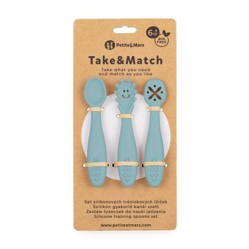 PETITE&MARS Komplet 3 silikonskih žlic za trening Take&Match Frosted Sky 6m+