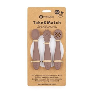 PETITE&MARS Komplet 3 silikonskih žlic za trening Take&Match Velvet Latte 6m+