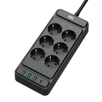slomart PLASTROL razdelilna letev, 6 Schuko vtičnic, 2x USB-A, 1x USB-C, 2m