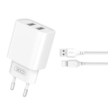 XO XO CE02C Mrežni polnilnik 2x USB 2.1A, bel + USB-C kabel