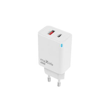 maXlife Maxlife ładowarka sieciowa gan pd qc mxtc-09-45ac 1x usb-c 1x usb 45w biała