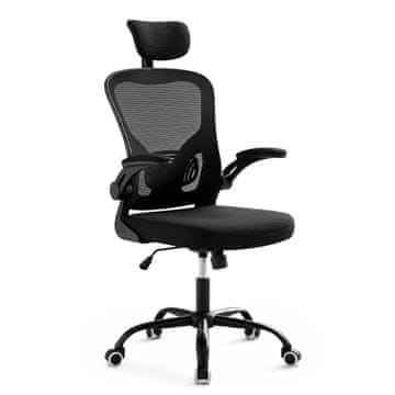 Northix Ergonomski črni pisarniški stol z oporo za glavo in ledveno oporo