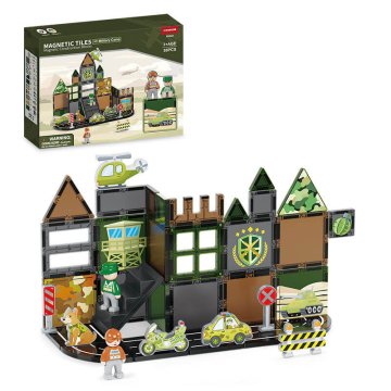 Set de construcție magnetic Military Camp Magnetic Tiles – bază militară, 38 piese