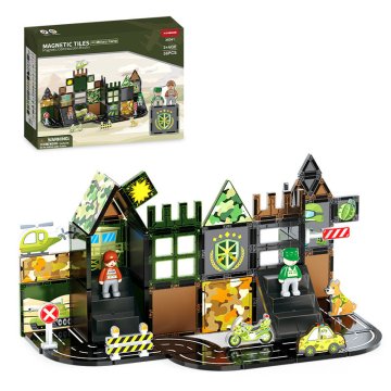 Set de construcție magnetic Military Camp Magnetic Tiles – bază militară, 56 piese