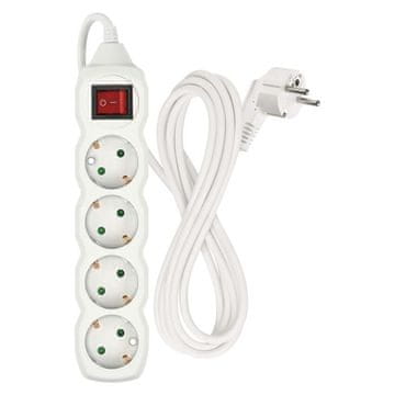 Emos Podaljšek 3 m / 4 vtičnice / s stikalom / beli / PVC / 1,5 mm2