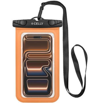 Celly Vodoodporna torbica za telefon IPX8, primerna za telefone velikosti do 7 palcev, oranžna