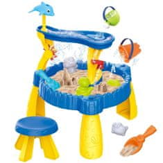 WOOPIE XL vodna miza s stolom 2 v 1 peskovnik z motivom delfina 12 kosov 53705 (5906280653705)