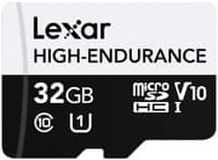 Lexar Pomnilniška kartica High-Endurance microSDHC 32 GB UHS-I (LMSHGED032G-BCNNG)