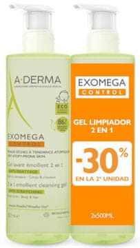 A-Derma Exomega Control vlažilni gel za prhanje 2v1, komplet 500 ml x 2 kosa (3282779425476)