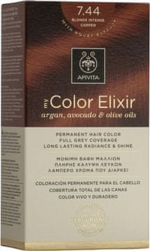 Apivita My Color Elixir barva za lase 7.44 blond intenzivno bakrena 50 ml + oksidant 75 ml + balzam 2x15 ml + rokavice za enkratno uporabo + navodila (5201279077297)