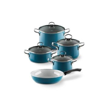 Riess Aquamarin Set Morski set 4 emajliranih loncev s pokrovi in ponev