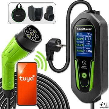 Qoltec Qoltec Polnilna postaja za EV/hibride Typ2 | 3.5kW | 230V | SCHUKO 16A | Wi-Fi | Tuya
