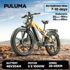 UNBRANDED PULUMA PH003 terensko električno fat bike kolo, dvojni motor 2 × 1000 W, baterija 48 V 20 Ah, 26 × 4,0" pnevmatike in polno vzmetenje