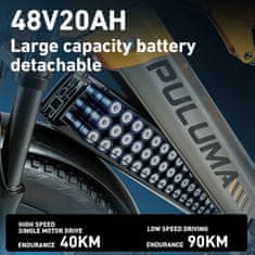 UNBRANDED PULUMA PH003 terensko električno fat bike kolo, dvojni motor 2 × 1000 W, baterija 48 V 20 Ah, 26 × 4,0" pnevmatike in polno vzmetenje