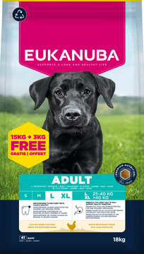 Eukanuba Adult Large Breed suha pasja hrana, 15+3 kg GRATIS